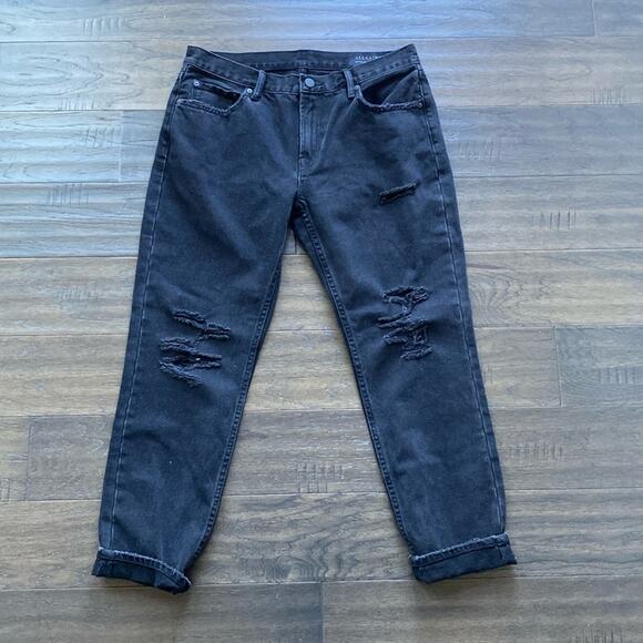 ALL SAINTS Jeans Womens Size 29 Black Distressed Muse Slim Destroyed - Picture 1 of 9